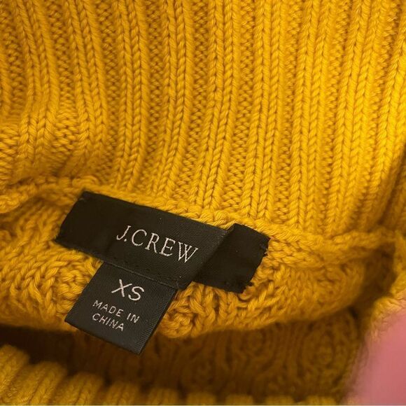 J. Crew Mustard Yellow Cotton Mock Neck Cable Knit Sweater NWOT XS - Picture 7 of 8
